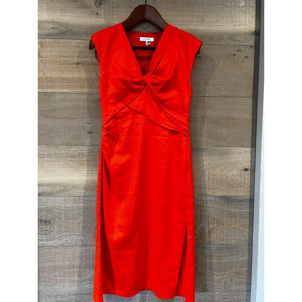 Frame Twisted Front Range Red Linen Sleeveless Dr… - image 4